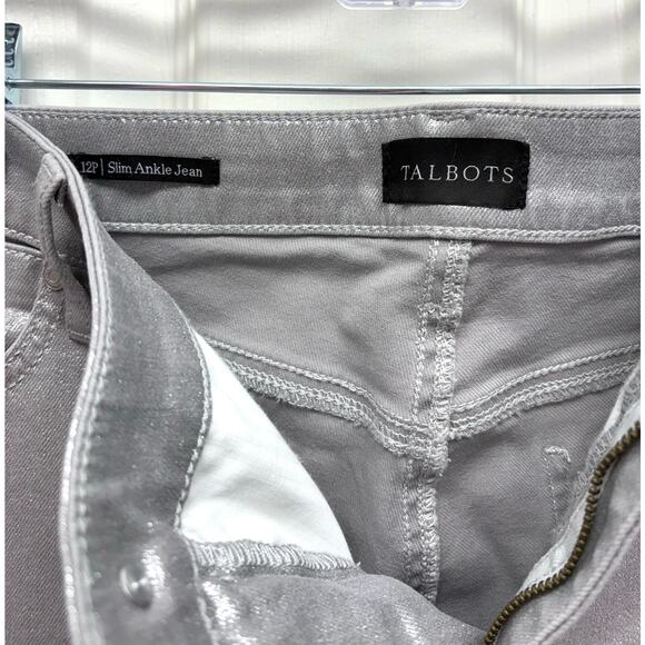 NWT Talbots Metallic Silver Jeans Holiday Slacks Slim Ankle Women's Size 12P - Picture 2 of 7